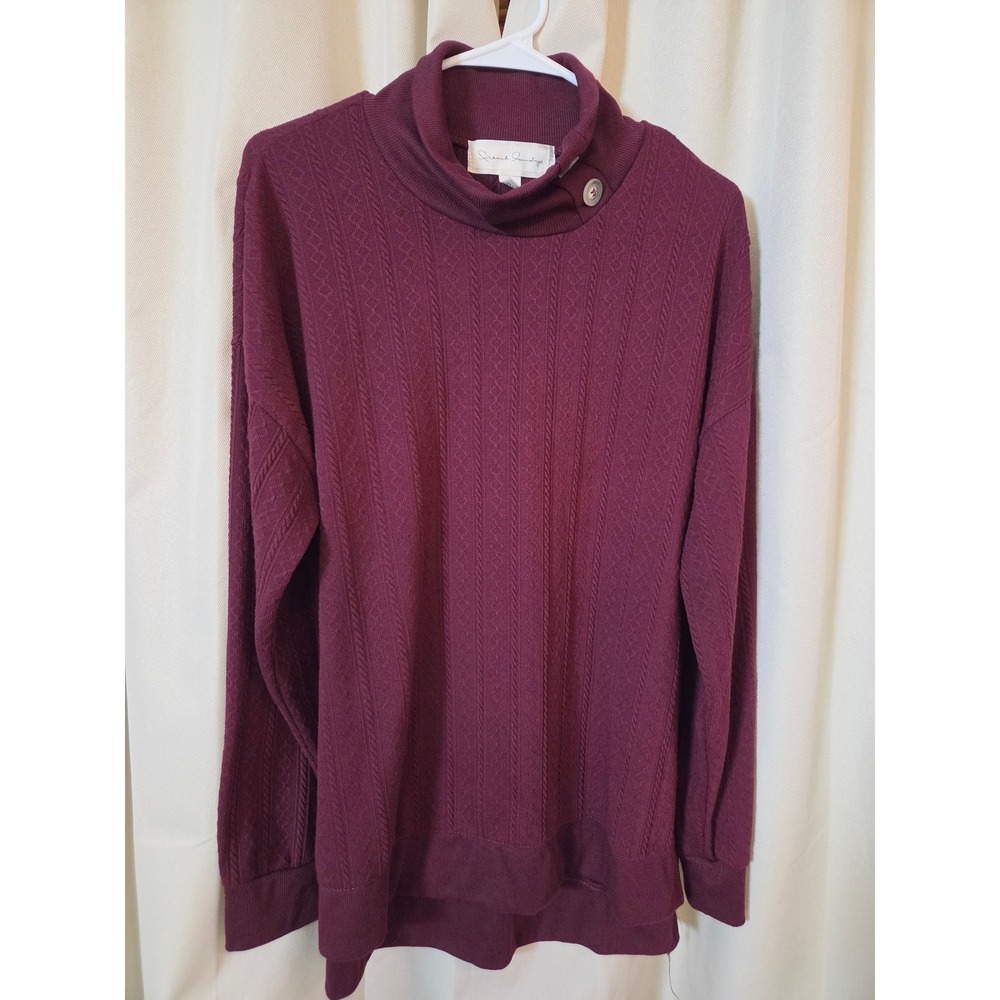 French Laundry Burgundy Cable Knit Button Turtleneck Top Large
